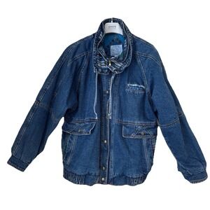VTG Be In The Current Seen Jacket Bomber Women Sz M Denim Patchwork Coat‎ Jacket